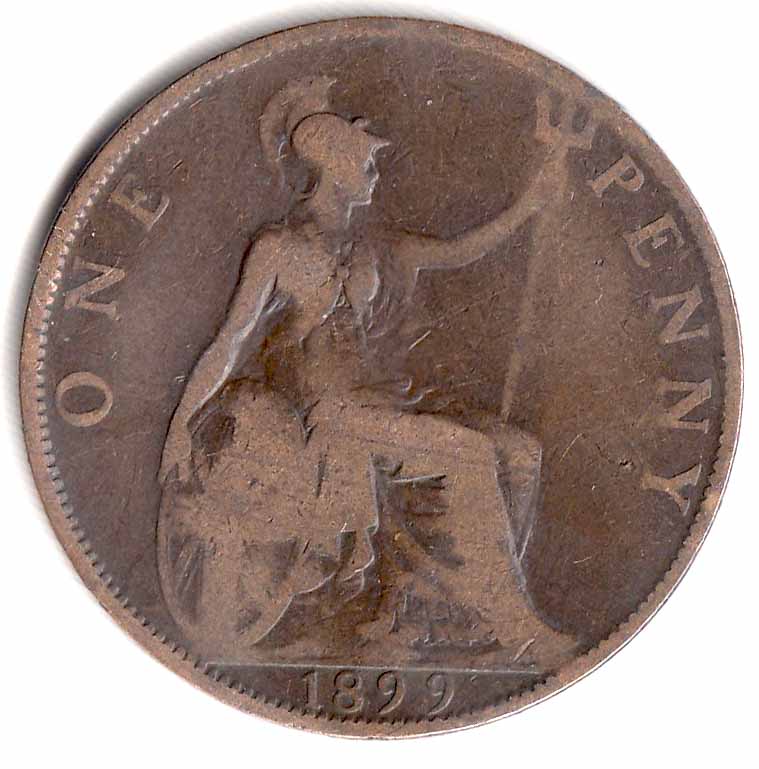 (1899) Монета Великобритания 1899 год 1 пенни &quot;Королева Виктория&quot;  Бронза  VF